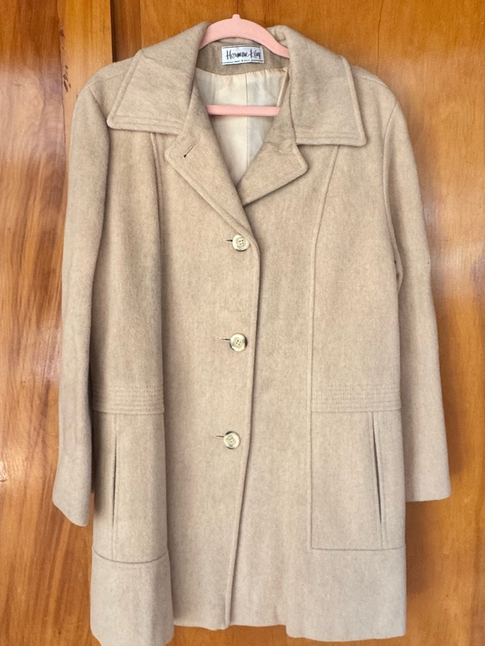 Cream Wool Pea Coat - Tailored Single-Breasted Design